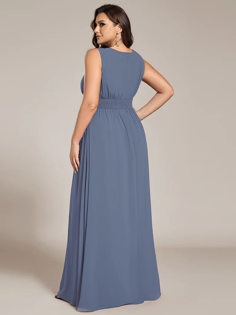Robe De Demoiselle D'honneur Trapèze Simple Sans Manches En Mousseline Avec Détails Ajourés