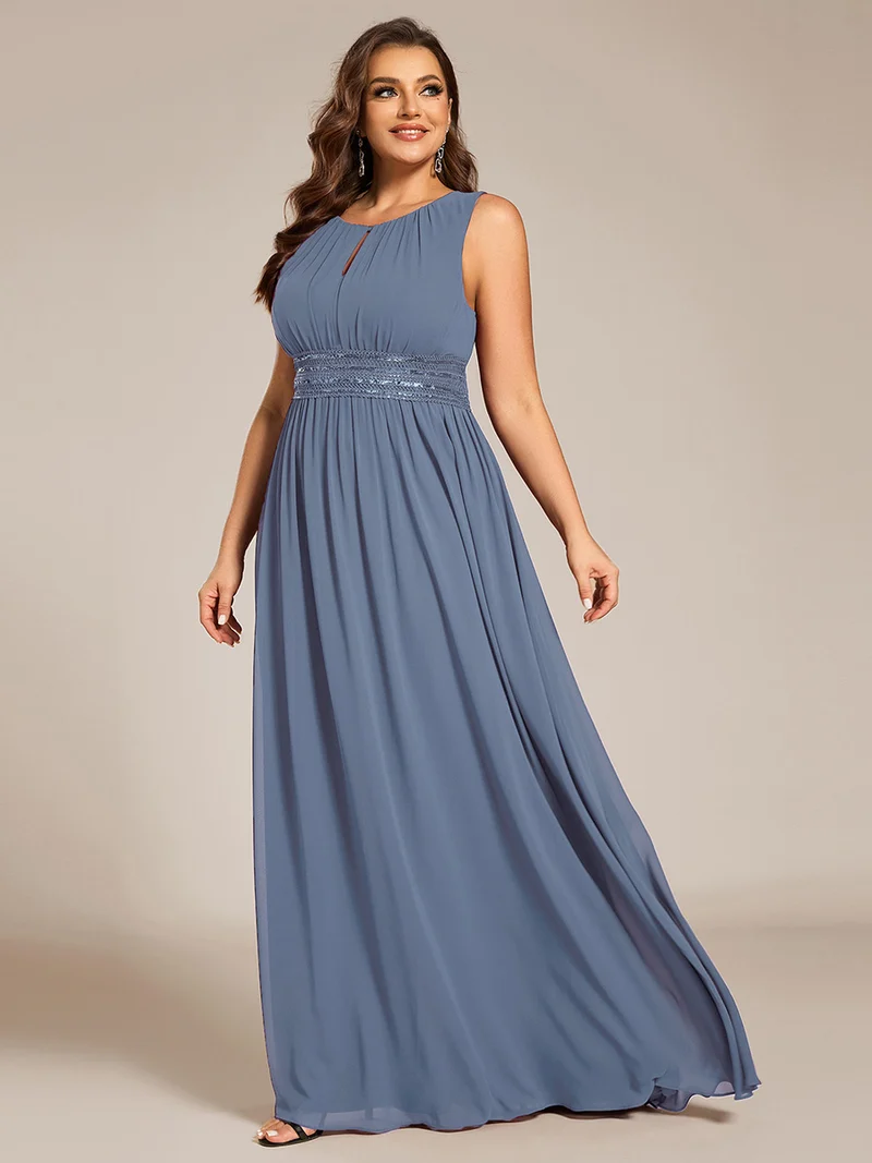 Robe De Demoiselle D'honneur Trapèze Simple Sans Manches En Mousseline Avec Détails Ajourés