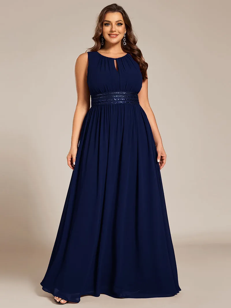 Robe De Demoiselle D'honneur Trapèze Simple Sans Manches En Mousseline Avec Détails Ajourés