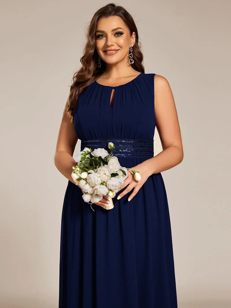 Robe De Demoiselle D'honneur Trapèze Simple Sans Manches En Mousseline Avec Détails Ajourés