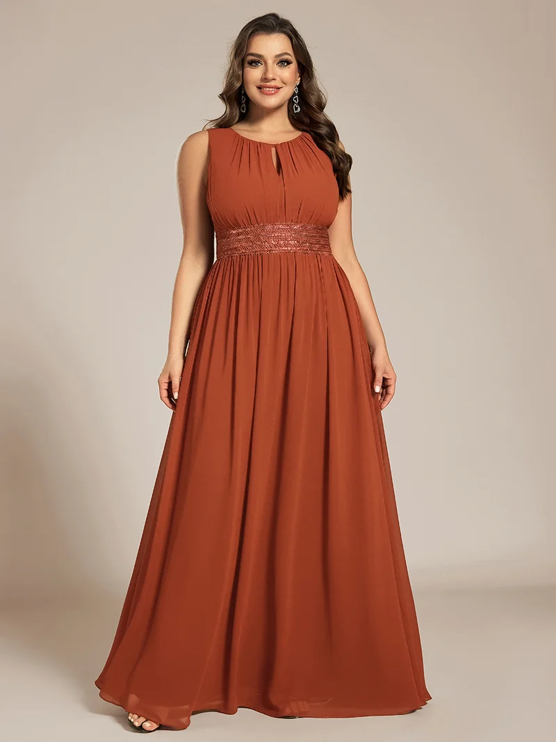 Robe De Demoiselle D'honneur Trapèze Simple Sans Manches En Mousseline Avec Détails Ajourés