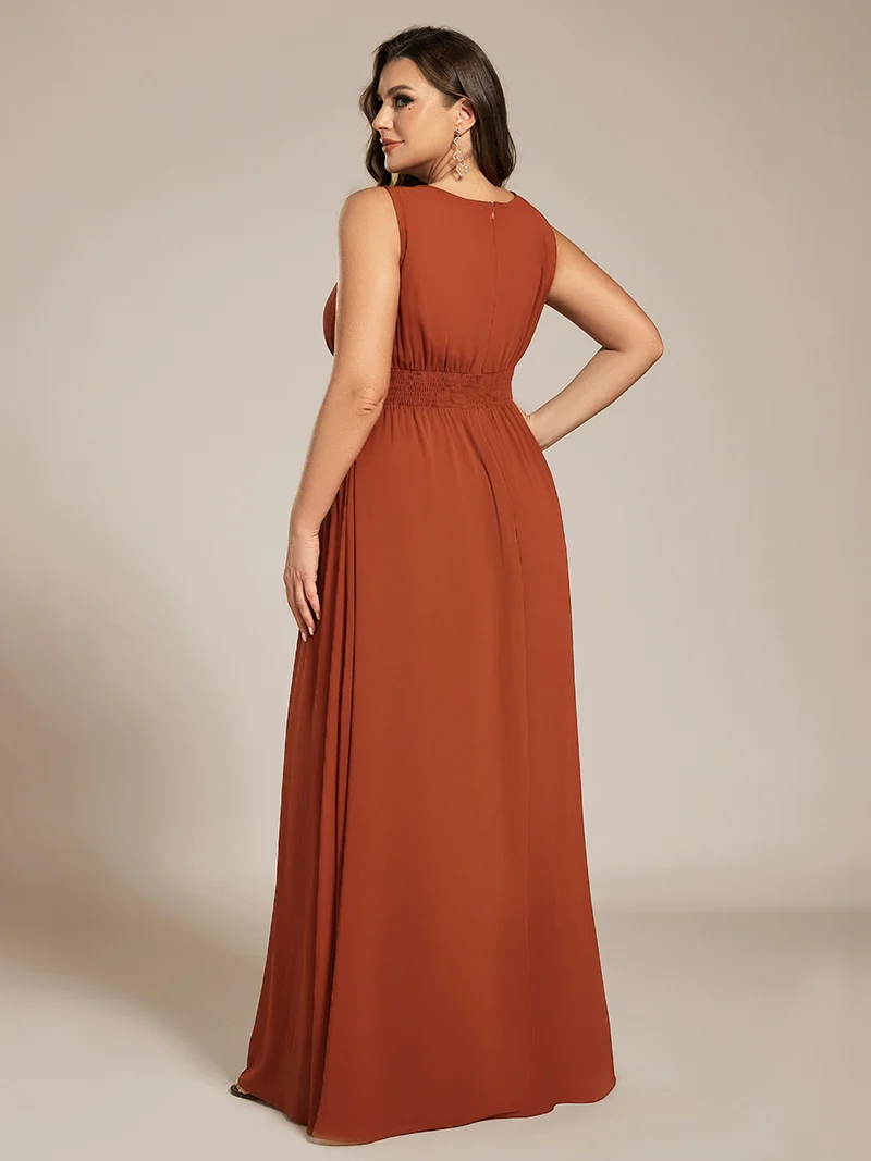 Robe De Demoiselle D'honneur Trapèze Simple Sans Manches En Mousseline Avec Détails Ajourés