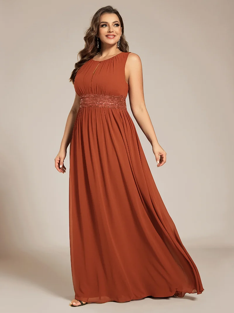 Robe De Demoiselle D'honneur Trapèze Simple Sans Manches En Mousseline Avec Détails Ajourés