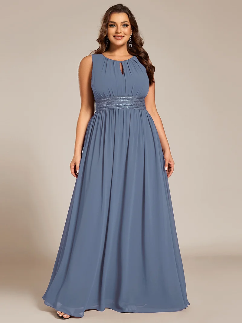 Robe De Demoiselle D'honneur Trapèze Simple Sans Manches En Mousseline Avec Détails Ajourés