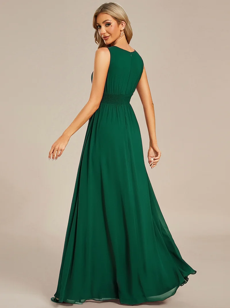 Robe De Demoiselle D'honneur Trapèze Simple Sans Manches En Mousseline Avec Détails Ajourés