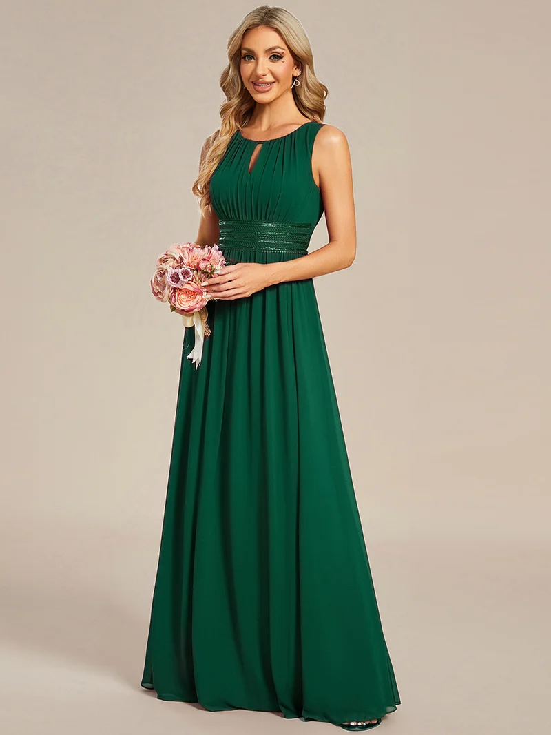 Robe De Demoiselle D'honneur Trapèze Simple Sans Manches En Mousseline Avec Détails Ajourés