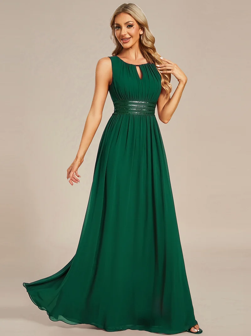 Robe De Demoiselle D'honneur Trapèze Simple Sans Manches En Mousseline Avec Détails Ajourés