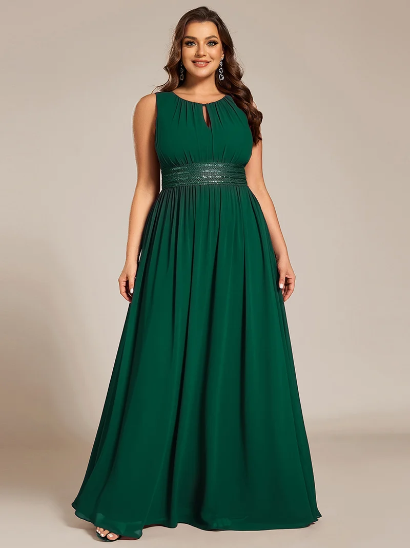Robe De Demoiselle D'honneur Trapèze Simple Sans Manches En Mousseline Avec Détails Ajourés