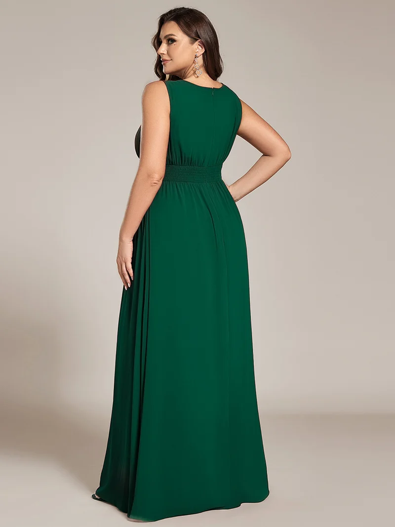 Robe De Demoiselle D'honneur Trapèze Simple Sans Manches En Mousseline Avec Détails Ajourés