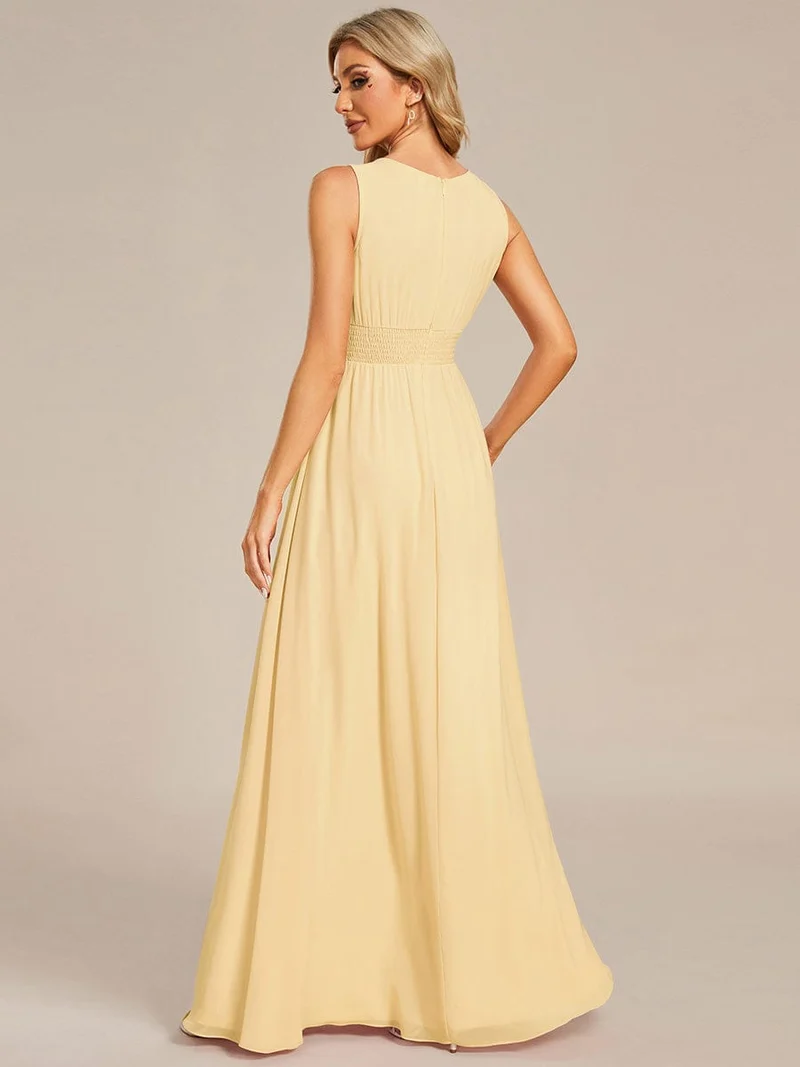 Robe De Demoiselle D'honneur Trapèze Simple Sans Manches En Mousseline Avec Détails Ajourés