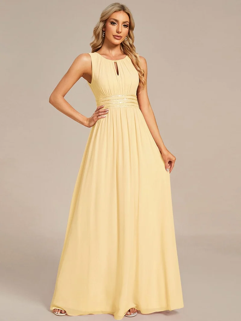 Robe De Demoiselle D'honneur Trapèze Simple Sans Manches En Mousseline Avec Détails Ajourés