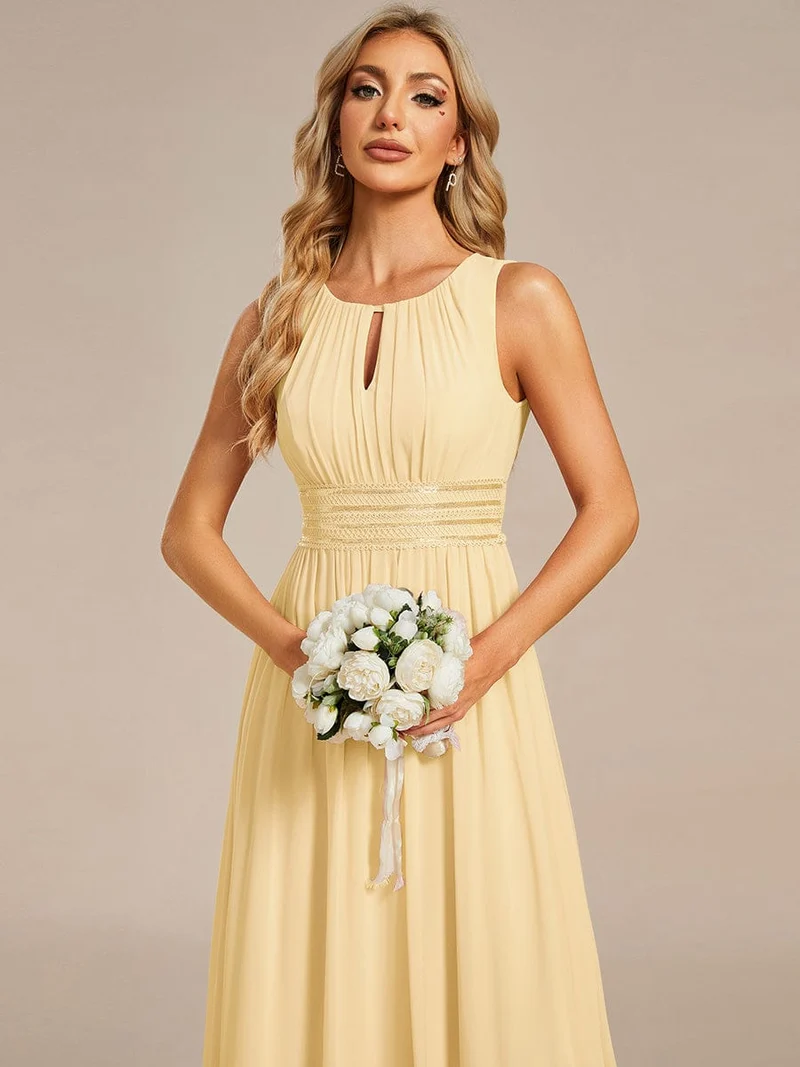 Robe De Demoiselle D'honneur Trapèze Simple Sans Manches En Mousseline Avec Détails Ajourés
