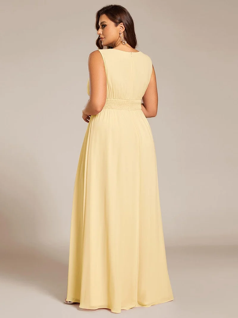 Robe De Demoiselle D'honneur Trapèze Simple Sans Manches En Mousseline Avec Détails Ajourés