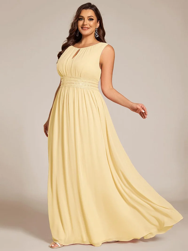 Robe De Demoiselle D'honneur Trapèze Simple Sans Manches En Mousseline Avec Détails Ajourés