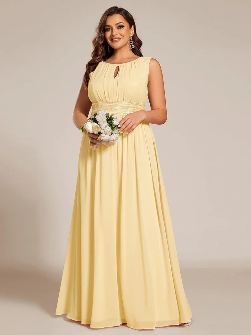 Robe De Demoiselle D'honneur Trapèze Simple Sans Manches En Mousseline Avec Détails Ajourés