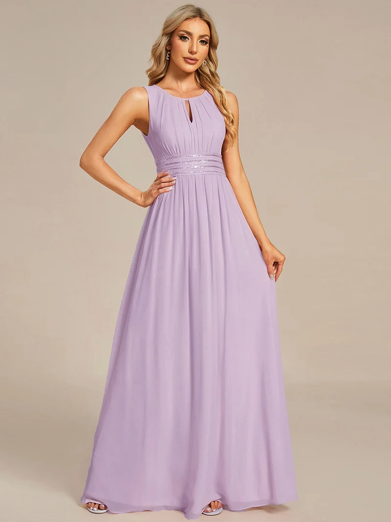 Robe De Demoiselle D'honneur Trapèze Simple Sans Manches En Mousseline Avec Détails Ajourés