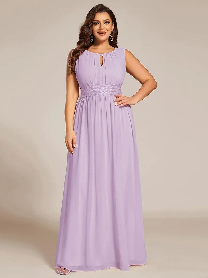 Robe De Demoiselle D'honneur Trapèze Simple Sans Manches En Mousseline Avec Détails Ajourés