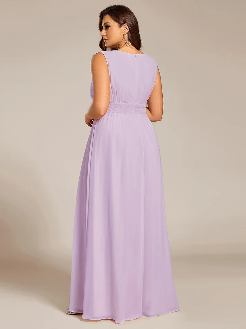 Robe De Demoiselle D'honneur Trapèze Simple Sans Manches En Mousseline Avec Détails Ajourés