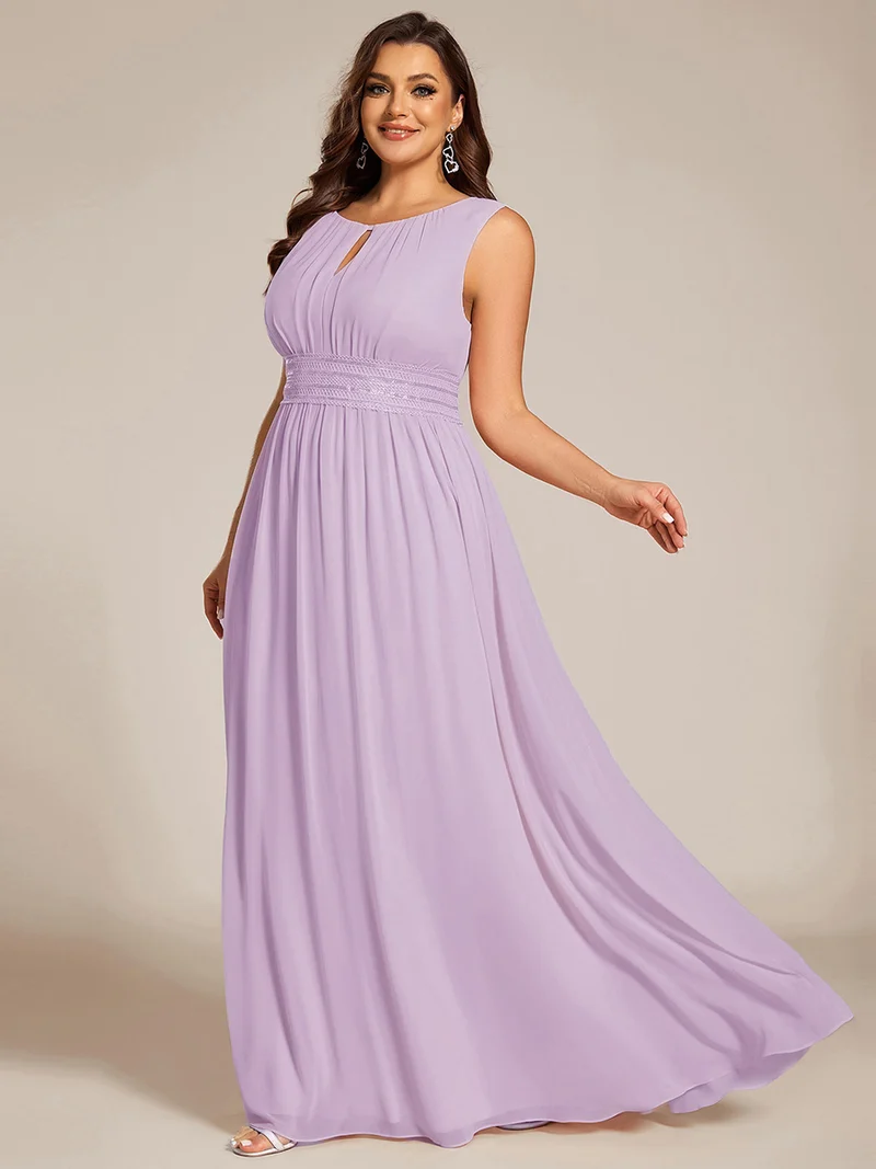 Robe De Demoiselle D'honneur Trapèze Simple Sans Manches En Mousseline Avec Détails Ajourés
