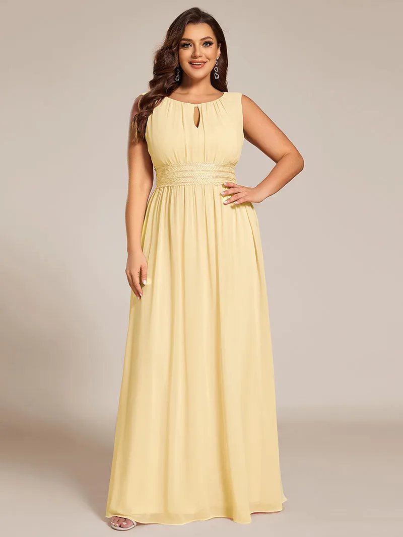 Robe De Demoiselle D'honneur Trapèze Simple Sans Manches En Mousseline Avec Détails Ajourés