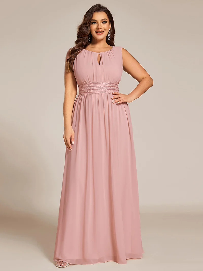 Robe De Demoiselle D'honneur Trapèze Simple Sans Manches En Mousseline Avec Détails Ajourés