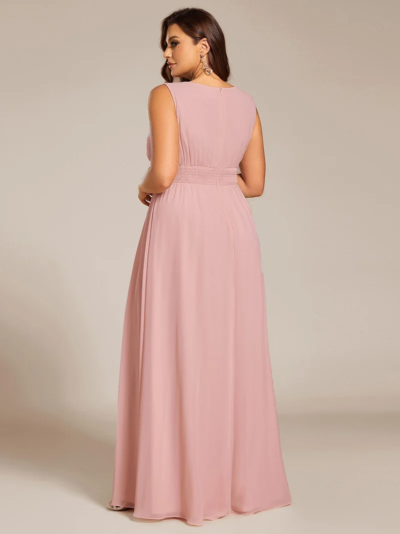 Robe De Demoiselle D'honneur Trapèze Simple Sans Manches En Mousseline Avec Détails Ajourés