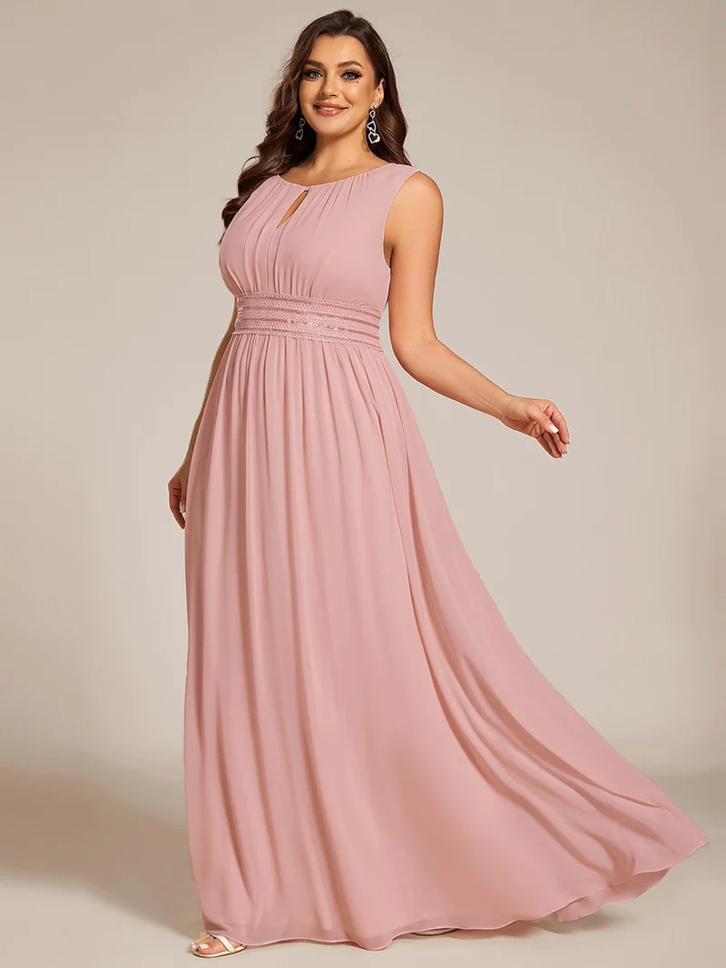 Robe De Demoiselle D'honneur Trapèze Simple Sans Manches En Mousseline Avec Détails Ajourés