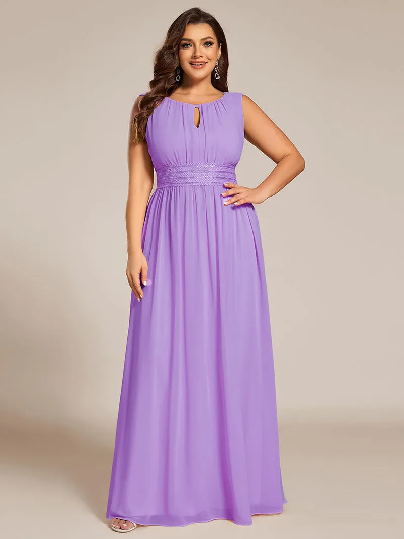 Robe De Demoiselle D'honneur Trapèze Simple Sans Manches En Mousseline Avec Détails Ajourés