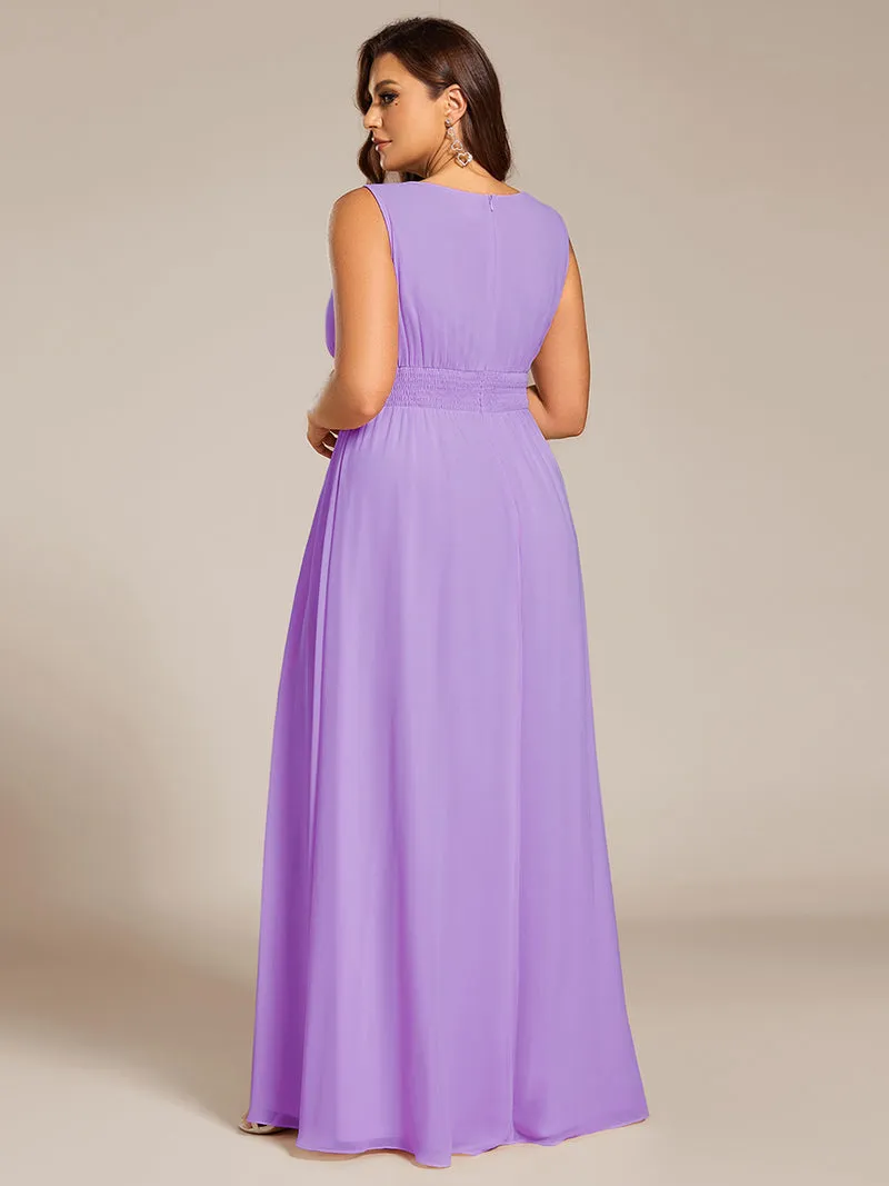 Robe De Demoiselle D'honneur Trapèze Simple Sans Manches En Mousseline Avec Détails Ajourés
