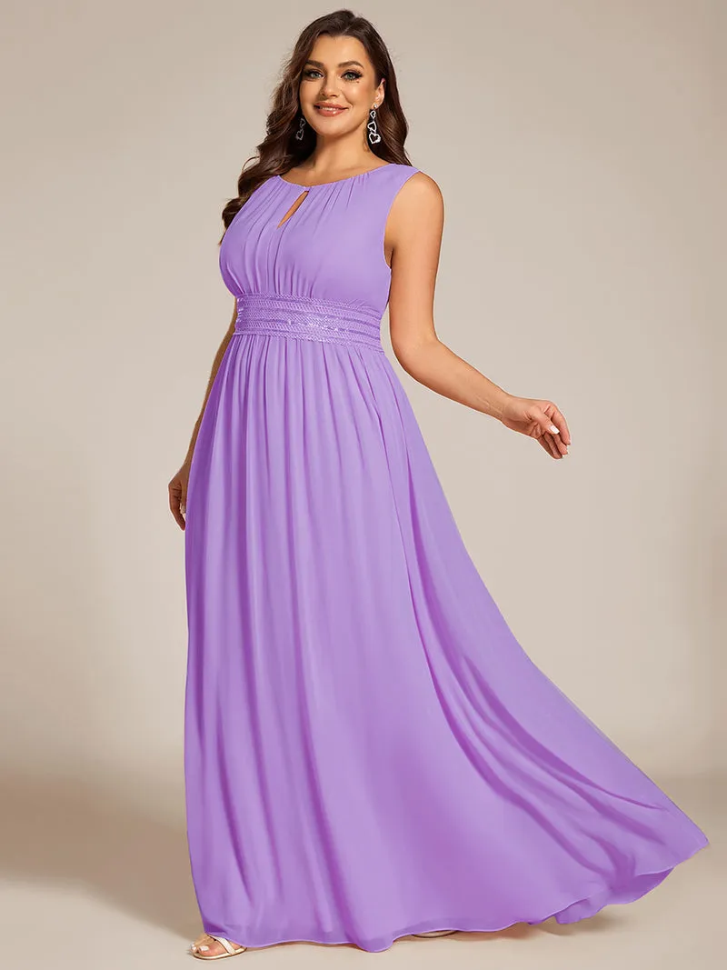 Robe De Demoiselle D'honneur Trapèze Simple Sans Manches En Mousseline Avec Détails Ajourés