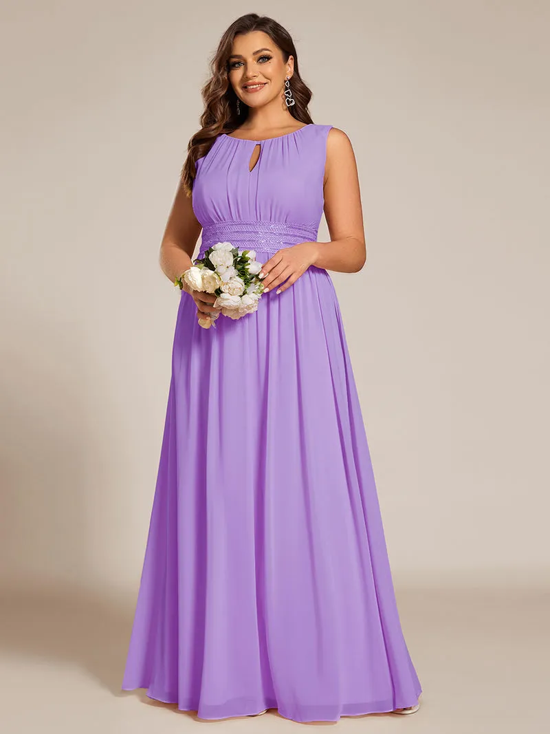 Robe De Demoiselle D'honneur Trapèze Simple Sans Manches En Mousseline Avec Détails Ajourés