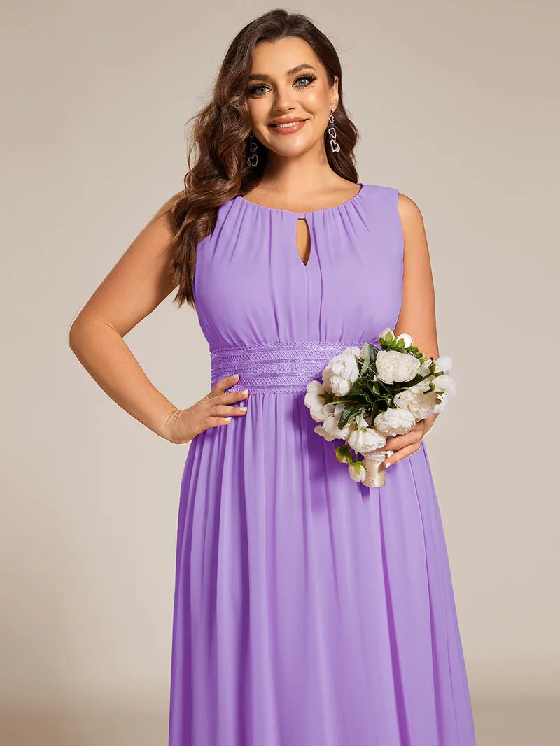 Robe De Demoiselle D'honneur Trapèze Simple Sans Manches En Mousseline Avec Détails Ajourés