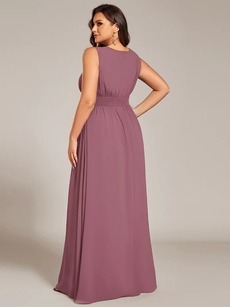Robe De Demoiselle D'honneur Trapèze Simple Sans Manches En Mousseline Avec Détails Ajourés