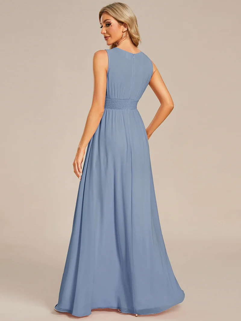 Robe De Demoiselle D'honneur Trapèze Simple Sans Manches En Mousseline Avec Détails Ajourés