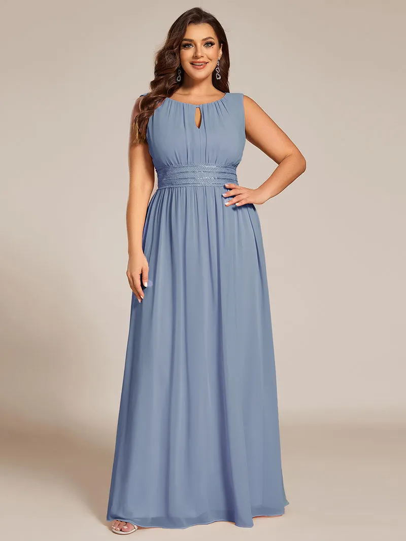 Robe De Demoiselle D'honneur Trapèze Simple Sans Manches En Mousseline Avec Détails Ajourés