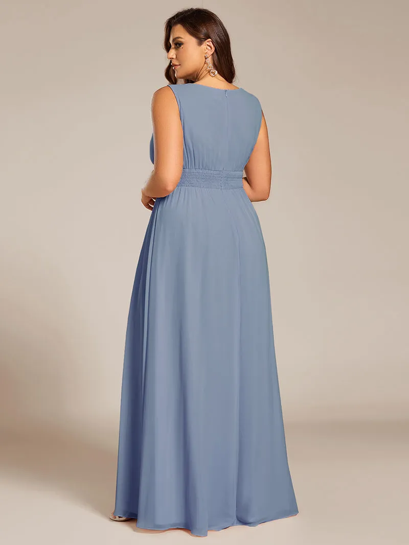 Robe De Demoiselle D'honneur Trapèze Simple Sans Manches En Mousseline Avec Détails Ajourés