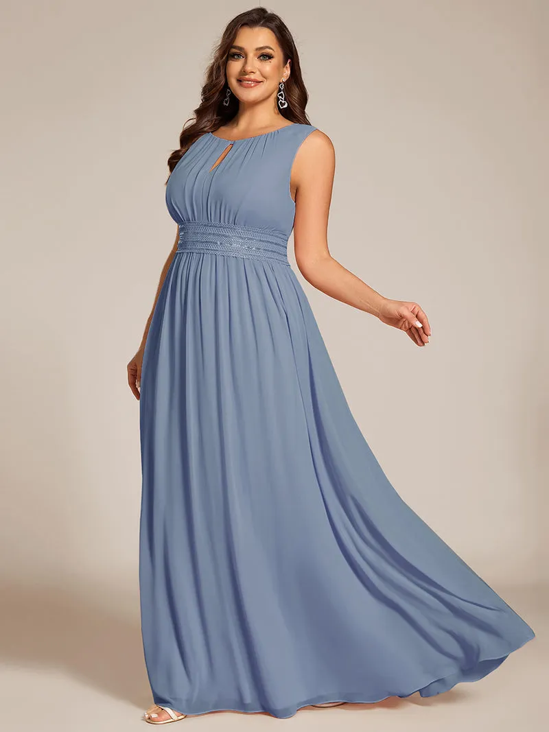 Robe De Demoiselle D'honneur Trapèze Simple Sans Manches En Mousseline Avec Détails Ajourés