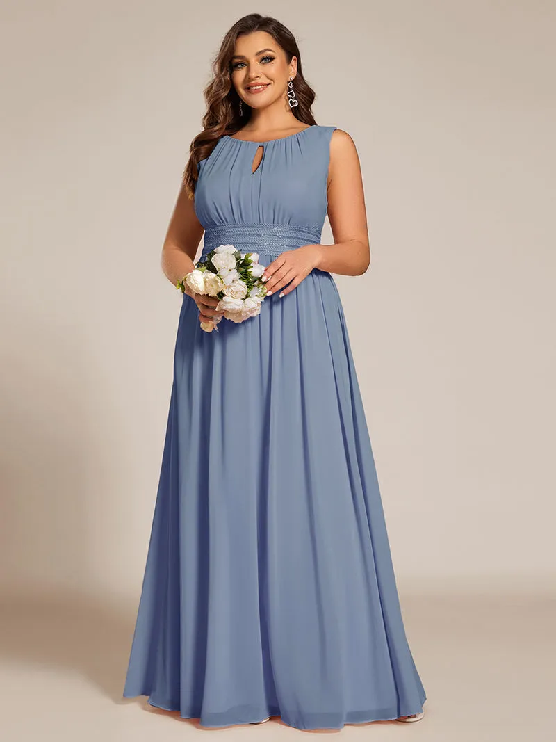Robe De Demoiselle D'honneur Trapèze Simple Sans Manches En Mousseline Avec Détails Ajourés
