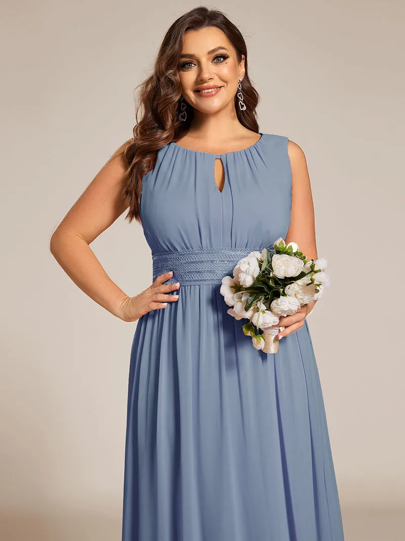 Robe De Demoiselle D'honneur Trapèze Simple Sans Manches En Mousseline Avec Détails Ajourés