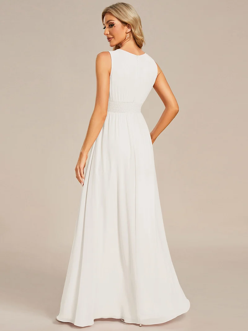 Robe De Demoiselle D'honneur Trapèze Simple Sans Manches En Mousseline Avec Détails Ajourés