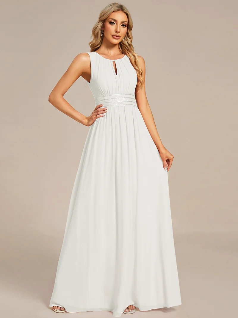 Robe De Demoiselle D'honneur Trapèze Simple Sans Manches En Mousseline Avec Détails Ajourés