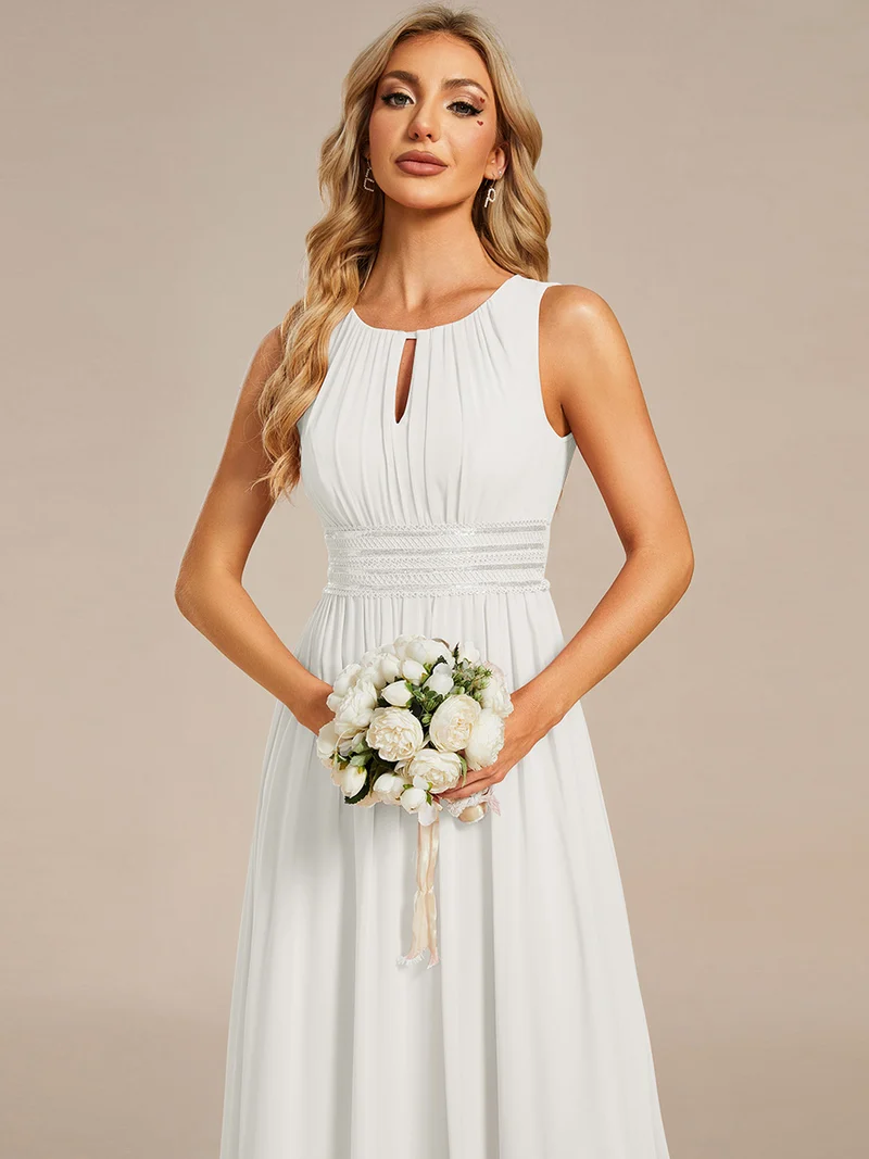Robe De Demoiselle D'honneur Trapèze Simple Sans Manches En Mousseline Avec Détails Ajourés