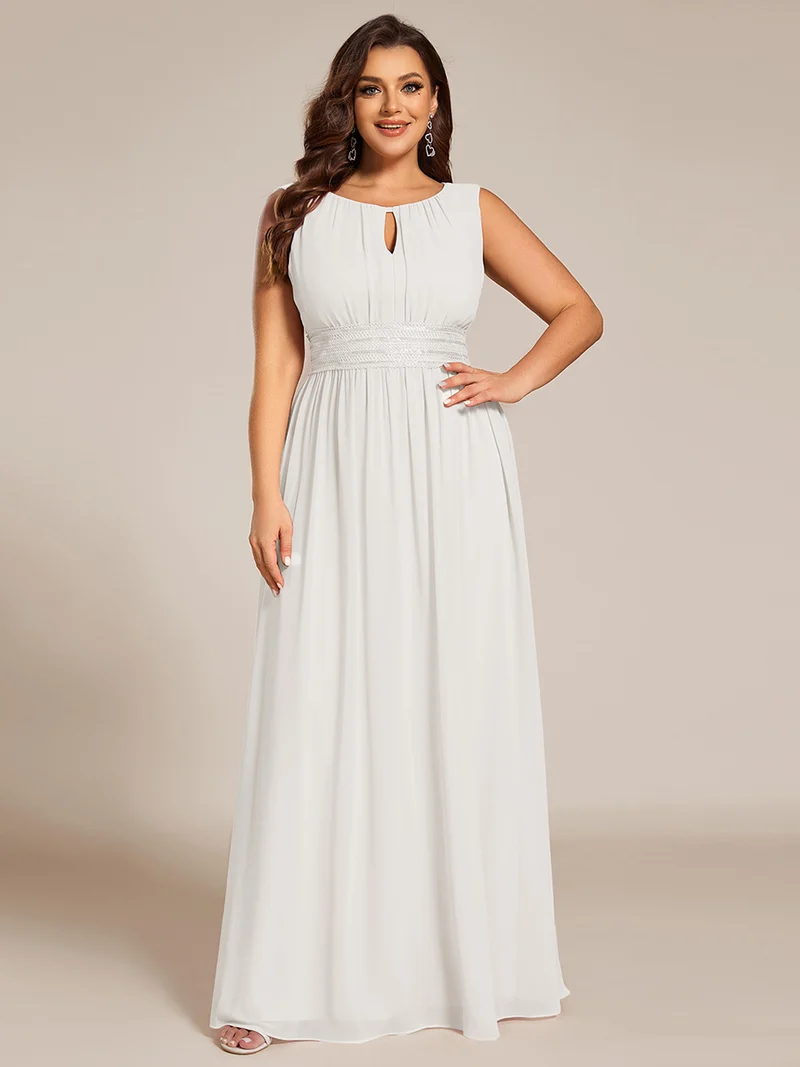 Robe De Demoiselle D'honneur Trapèze Simple Sans Manches En Mousseline Avec Détails Ajourés