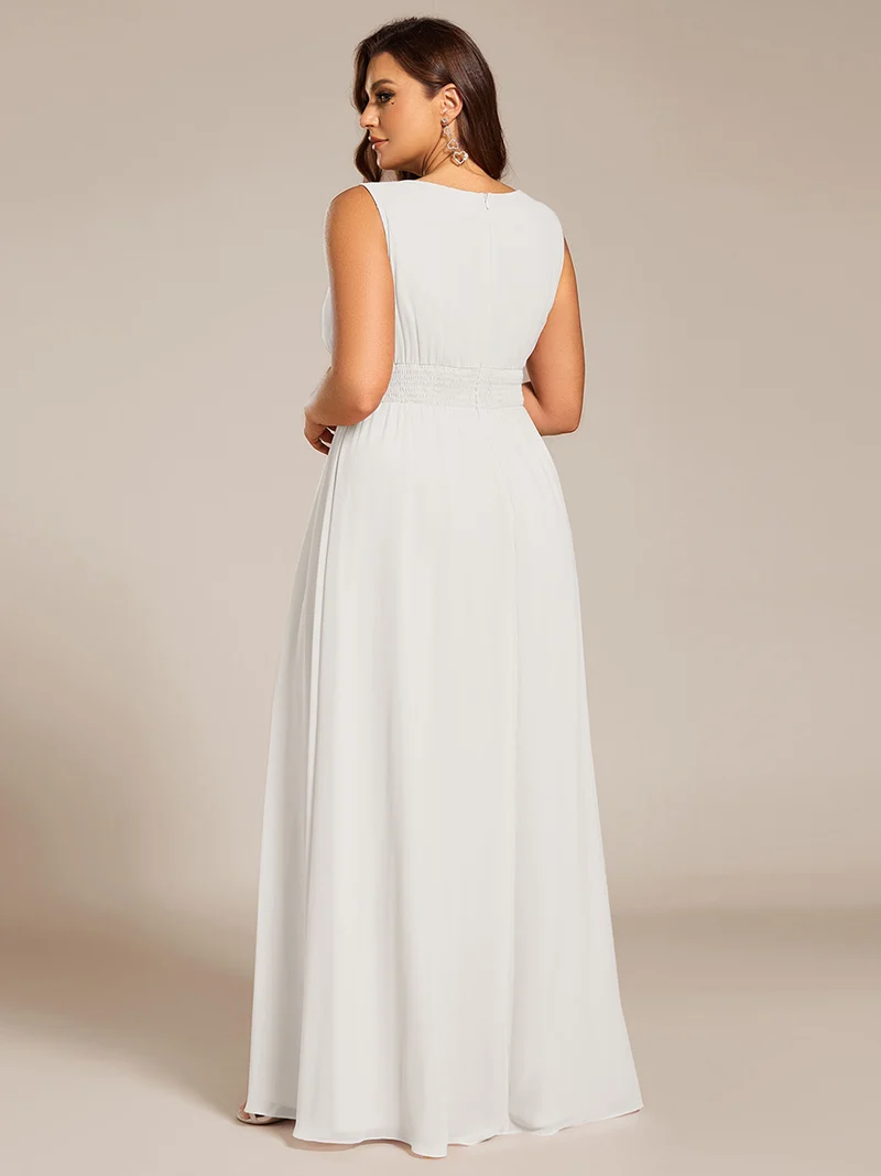 Robe De Demoiselle D'honneur Trapèze Simple Sans Manches En Mousseline Avec Détails Ajourés