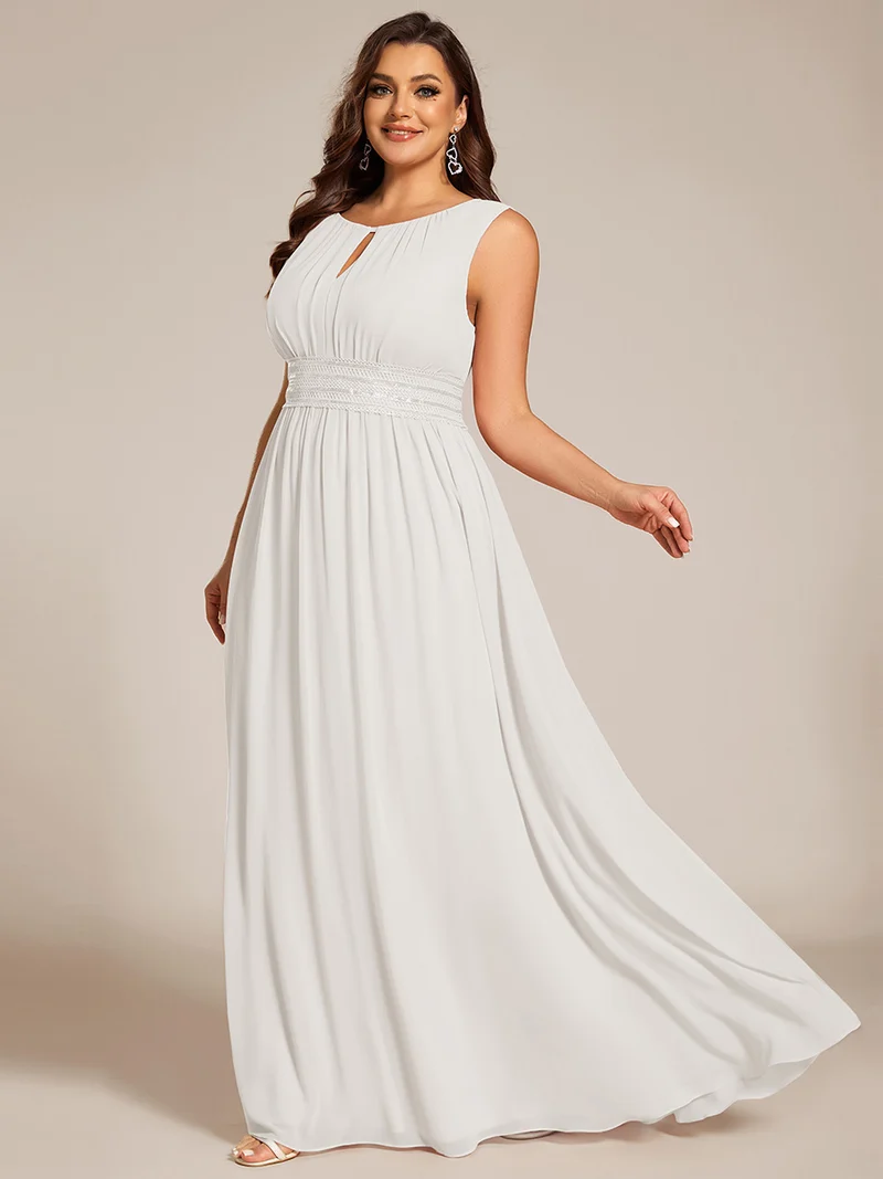 Robe De Demoiselle D'honneur Trapèze Simple Sans Manches En Mousseline Avec Détails Ajourés