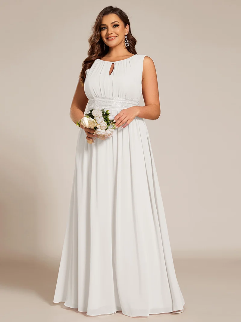 Robe De Demoiselle D'honneur Trapèze Simple Sans Manches En Mousseline Avec Détails Ajourés