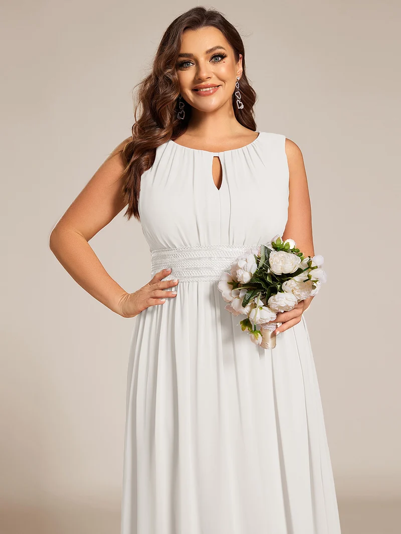 Robe De Demoiselle D'honneur Trapèze Simple Sans Manches En Mousseline Avec Détails Ajourés