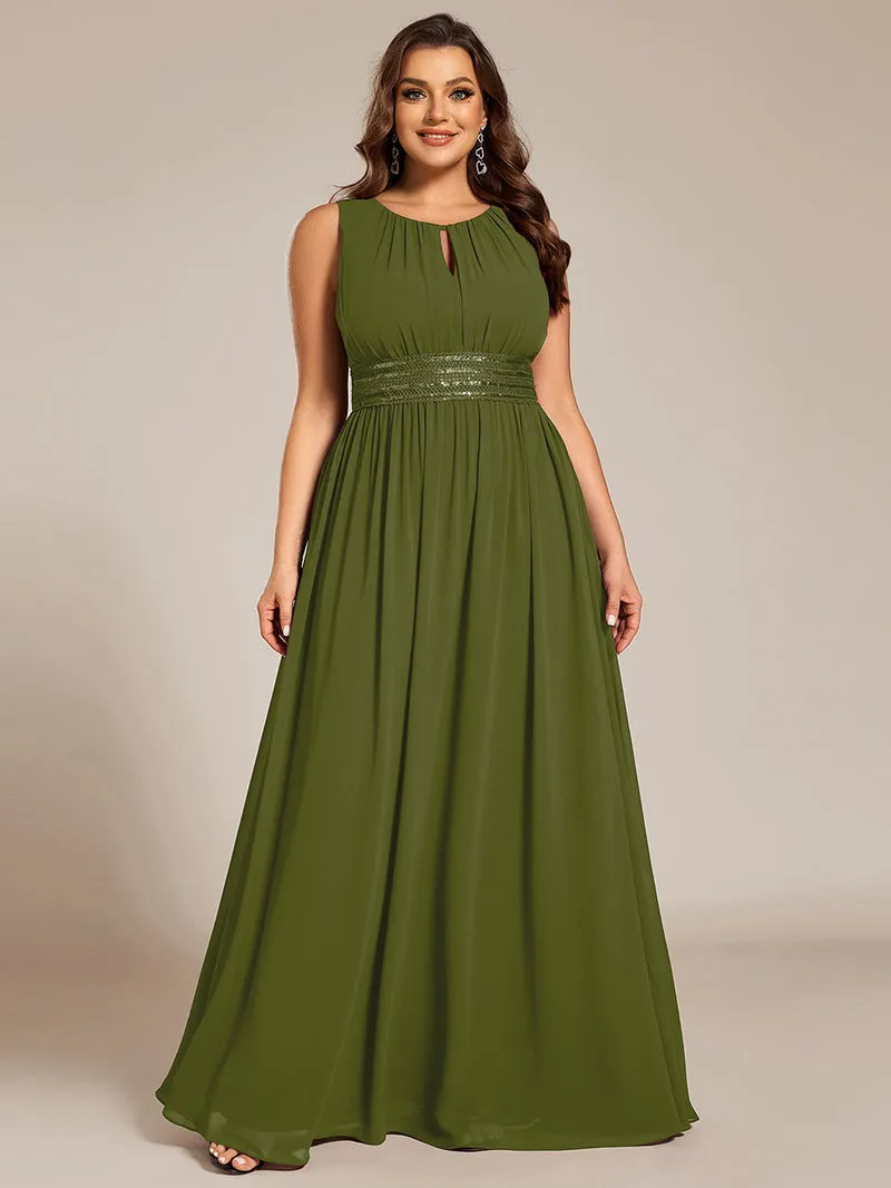 Robe De Demoiselle D'honneur Trapèze Simple Sans Manches En Mousseline Avec Détails Ajourés