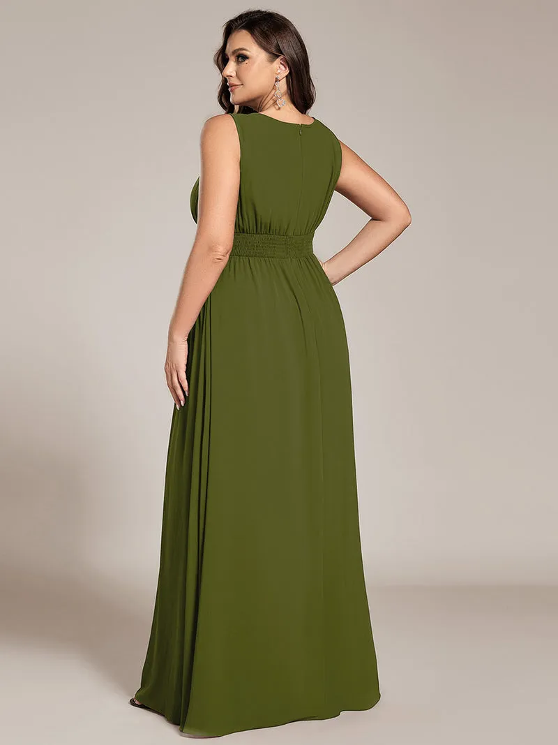 Robe De Demoiselle D'honneur Trapèze Simple Sans Manches En Mousseline Avec Détails Ajourés