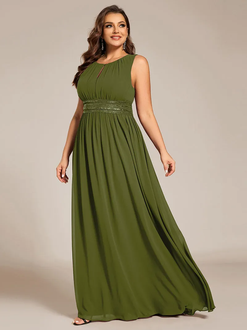 Robe De Demoiselle D'honneur Trapèze Simple Sans Manches En Mousseline Avec Détails Ajourés